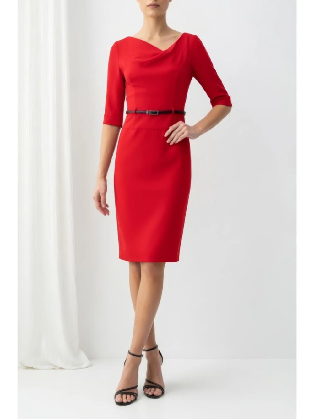Black Halo Classic 3/4 Sleeve Jackie O Sheath Dress Red Size 2 Retro 60s Pin Up